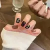 Tiras para Uñas Florales Negras Doradas Vintage Retro 30 Piezas Nuevo Estilo Xiaohongshu Más Vendido Uñas Postizas Gato de la Suerte