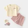 Conjunto de Gasa para Bebé, Ropa de Casa para Bebé, Conjunto de Top de Manga Corta de Doble Capa de Algodón Puro y Shorts, Ropa de Verano con Aire Acondicionado para Niños y Niñas
