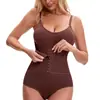 Body modelador transfronteiriço para mulheres, de cintura alta, com alças, projetado para afinar a cintura e o abdômen, apresentando fecho de botões para suporte aprimorado e um efeito de modelagem corporal.