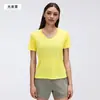 Camiseta Esportiva Leve e Respirável de Fibra de Bambu com Decote em V para Verão Feminino Corrida Fitness Manga Curta Top de Yoga D26098