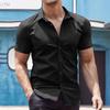 Comercio Exterior Transfronterizo Camisa de Verano para Hombre Color Sólido Clásica Negocios Casual Talla Europea Manga Corta Camisa Delgada para Jóvenes
