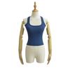 Estilo Europeo y Americano Cuello Cuadrado Sin Mangas Chaleco con Almohadilla en el Pecho Chica Picante Expansión Exterior Ajustado Deportivo Casual Corto Base Color Sólido Top