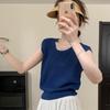 Camiseta de Punto de Seda Helada Simple y Moderna de Estilo Coreano para Mujer Verano Suelta Corta Chaleco Top de Nicho