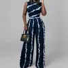 Roupas femininas transfronteiriças europeias e americanas 2026, calça comprida estampada de moda casual, macacão feminino sem mangas de corte justo