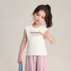 Pudding Haru Girls Chaleco Casual con Estampado de Letras 2025 Nuevo Verano para Niños a Cuadros y Top sin Mangas de Moda