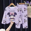 Pijama Infantil de Venta Caliente al por Mayor, Manga Larga, Pantalón Largo, Costura, Dibujo Animado, Set Cinnamoroll, Se Puede Usar Fuera de Casa, Ropa para Niñas