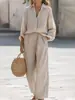 2026 Nuevo Comercio Exterior Transfronterizo Ropa Femenina Casual Camisa de Manga Larga con Cuello Solapa y Pantalones Largos Conjunto de Algodón Multicolor para Mujer