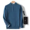 Suéter de Punto Base con Cremallera de Cachemira Puro de Lana Gruesa Otoño e Invierno Casual de Negocios para Hombre Nuevo de Cuello Alto