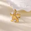 Anillo de Acero Titanio con Estrella de Mar y Caracola de Presión de Aceite para Mujer con Incrustaciones de Circonita Diseño a Juego Joyería de Playa de Verano Venta al por Mayor