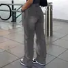 Calça Jeans MH743 Reta Cintura Alta Barra Reta Solta Perna Larga