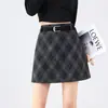 Falda de Lana a Cuadros Retro para Mujer Otoño Invierno Cintura Alta Línea A Envuelta en la Cadera Adelgazante Versátil Elegante Falda Corta