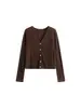 Cárdigan de punto fino de manga corta con cuello en V para mujer talla grande para usar en capas, otoño 2026 delgado ajustado versátil outerwear 22916