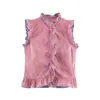 Ropa de verano nueva transfronteriza para mujer, estilo europeo y americano, moda de comercio exterior, top de camiseta sin mangas a rayas con decoración en capas