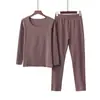 Conjunto Novo de Roupa Íntima Térmica Feminina Outono/Inverno 2026, Conjunto de Pijama Macio e Sem Costura para Outono, Cor Sólida
