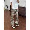 Nuevos Pantalones Casuales de Cuadros Retro Americanos para Hombre de Primavera y Otoño, Pantalones de Trabajo con Colores Contrastantes, Pantalones de Pierna Recta de Moda Ligeramente Acampanados con Pinzas