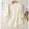 Top de venta caliente nuevo de algodón y lino talla grande para mujer, holgado, adelgazante, moderno