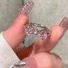 Anillo Abierto de Lujo Accesible Diamante Rosa Romántico Francés Ins Moda Chica Dulce Anillo para Dedo Índice