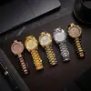 Venta al por mayor en stock de nuevos relojes con correa de acero aleado incrustada de diamantes para mujer, relojes de cuarzo versátiles de cielo estrellado para mujer para ventas transfronterizas