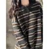 Suéter Retro Americano de Rayas y Bloques de Color con Cuello Redondo para Hombres y Mujeres Otoño Marca de Moda Cardigan Perezoso Holgado Ajuste Relajado Ropa de Abrigo