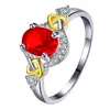 Anillo de corazón cruzado de circonita multicolor transfronterizo Anillo de diamante de cristal de diamante entrelazado con forma de corazón ovalado creativo europeo y americano