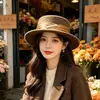 Chapéu de lã pequeno de aba reta estilo francês elegante para mulheres, chapéu de palha estilo Hepburn para viagens no outono e inverno, atacado