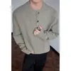 Suéter com Gola Henry Estilo Old Money Masculino Primavera Outono Solto Tendência Tricô Pesado Roupa Exterior para Adolescente