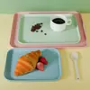 Bandeja Rectangular de Aspecto Elevado para el Hogar de Plástico de Paja de Trigo Plato para Restaurante Cantina Bandeja para Té de Frutas Venta al por Mayor