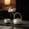 Tetera Auspiciosa Firestone Rojo Loto Azul y Blanco con Asa, Juego de Té Kung Fu Vintage Anti-quemaduras para Uso Doméstico con Filtro, Tetera Individual
