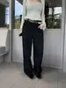 Jeans negros Yuyi para mujer, nuevo estilo de otoño, de cintura alta, holgados, pierna recta, largos hasta el suelo, estilo coreano, pantalones de pierna ancha fluidos CY1194