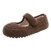 Zapatos fuzzy tipo Mary Jane para mujer, nuevos estilos de otoño e invierno, de suela suave, con cierres de velcro, diseño de cuento de hadas, forrados de felpa para abrigar, de suela plana y fáciles de poner.