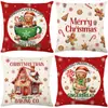 Funda de Almohada Navideña de Lino Nueva de Amazon Transfronteriza Funda de Almohada de Papá Noel Ciervo para el Hogar Funda para Sofá