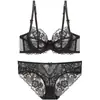 Ropa Interior Roja Sexy de Encaje Puro Deseo Conjunto de Sujetador de Boda para Busto Grande Minimizador de Panties Conjunto de Sujetador Rojo Delgado para Mujer
