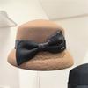 Sombrero Nuevo de Fieltro de Lana para Otoño e Invierno Elegante Sombrero de Cubeta con Lazo Malla Estilo Francés Hepburn Topper Moda para Vestir