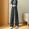Calças Finas Retas de Primavera e Outono para Mulheres, Novas Calças Casuais de Cintura Alta Emagrecedoras com Efeito Drapeado, Calças Largas Soltas Plus Size