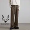 Calça masculina simples de cor sólida, estilo streetwear de Hong Kong, com caimento solto, perna reta, para primavera e outono, versátil, não amassa, comprimento total, moderna