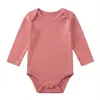 Venta al por mayor transfronteriza Otoño Color Sólido Manga Larga Algodón Cuello tipo sobre Romper Triangular Mono para Bebé Recién Nacido