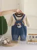 Conjunto de Petos de Primavera y Otoño para Niños, Elegante Conjunto de Dos Piezas de Manga Larga para Niños, Ropa Infantil con Muñeco de Perro de Dibujos Animados para Bebé