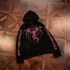Exclusivo para ventas transfronterizas: Sudadera con capucha y cardigan estilo callejero americano gótico oscuro con estampado de remaches desgastados para hombre y mujer