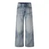 Calça Jeans Branca Lavada na Rua Estilo Americano para Homens, Calça Reta Solta, Calça Longa Wide-Leg Versátil Básica Tendência Ins
