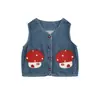 Conjunto lindo de Wulibu para niñas con temática de bosque para niños en otoño, que consta de un suave chaleco de mezclilla, chaqueta, camisa y jeans.
