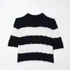 Roupas Femininas Transfronteiriças 2026 Moda Europeia e Americana Malha Listrada de Manga Curta e Gola Redonda com Textura Canelada Solta para Mulheres F71290