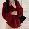 Suéter de manga lanterna estilo coreano para mulheres, pulôver, nova coleção primavera e outono, solto, macio, suave, top de tricô versátil para mulheres