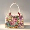 Bolsa bordada de estilo étnico, bolsa de lona con hilo de oro jacquard, bolsa de cuentas de madera con bordado de doble cara, bolsa de mano para viaje