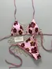 Nuevo Bikini Sexy de Tres Piezas con Cordones Florales Lindo de Moda Chica Caliente Traje de Baño de Dos Piezas para Aguas Termales
