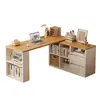 Mesa de canto em madeira maciça para uso doméstico, escrivaninha de estudo e escrita com estante, mesa integrada, penteadeira de quarto, mesa de computador em L ao lado da cama