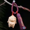 Pingente de Coelho em Forma de Coração Curativo e Fofo, Ornamento de Escultura em Madeira, Chaveiro com Borla de Escultura em Madeira, Pingente para Bolsa