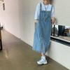 Saia Suspensório Jeans Feminina com Design de Nicho e Saia Suspensório Elegante para Primavera e Verão Solta Tamanho Grande Gordo mm Vestido