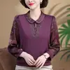 Camisa Básica de Manga Larga con Cuello Estilo Mamá de Gama Alta Nueva de Primavera para Mujeres de Mediana Edad, Top Elegante y Lujoso de Camiseta Fina