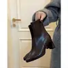 Botines de Tacón Alto para Mujer Chuyuji 2026 Primavera y Otoño Nuevos Botas Estilo Martin de Punta Cuadrada Tacón Grueso Negro Botas Elásticas Ajustadas