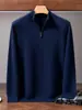 Suéter de punto para hombre, color liso, cachemira, cuello alto medio con cremallera, corte holgado, para otoño e invierno, capa base casual de negocios